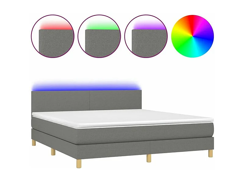 Sommier à lattes de lit et matelas et LED Gris foncé 160x200