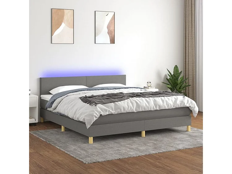 Sommier à lattes de lit et matelas et LED Gris foncé 160x200