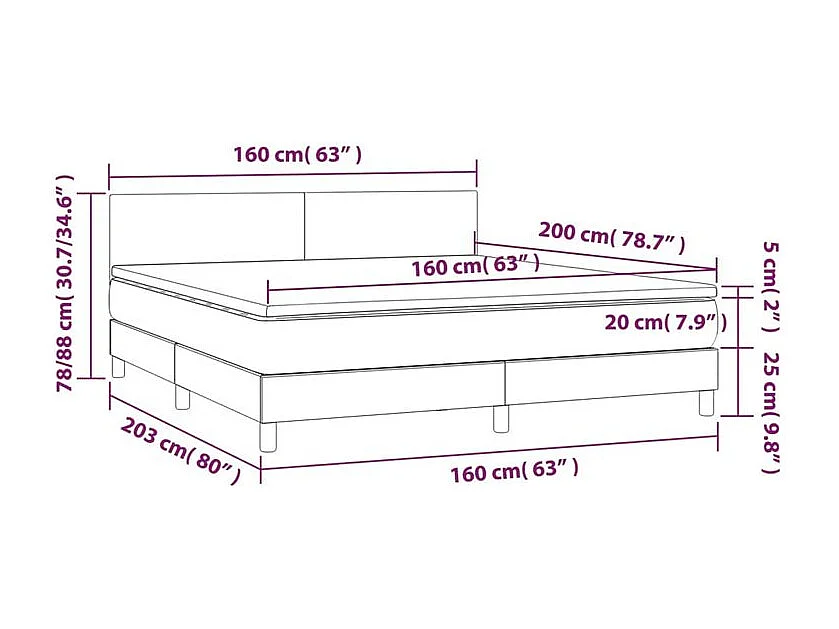 Sommier à lattes de lit et matelas et LED Gris foncé 160x200