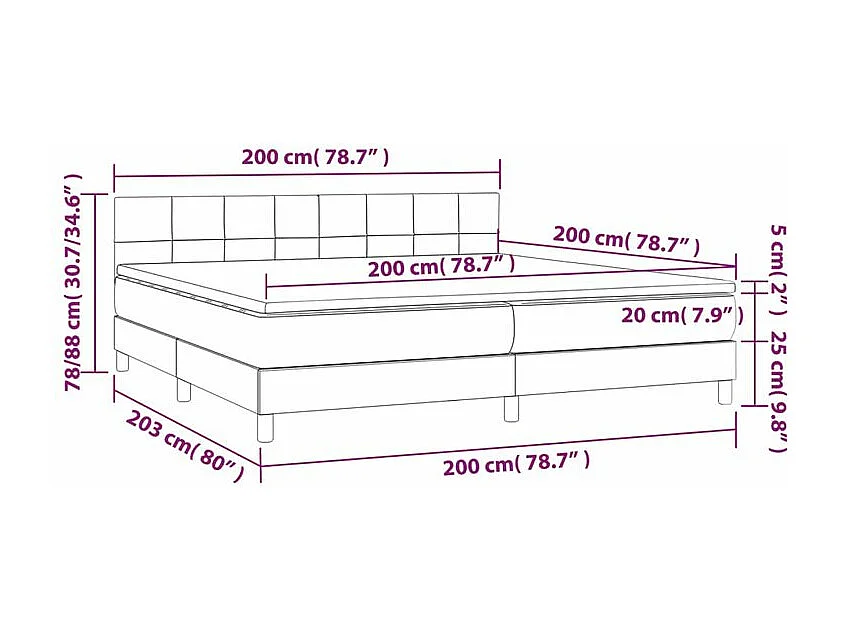 Sommier à lattes de lit avec matelas Noir 200x200 Tissu