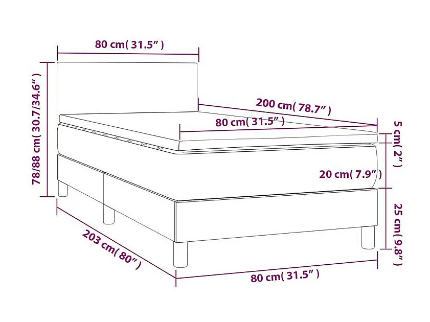 Sommier à lattes de lit et matelas Noir 80x200 Tissu