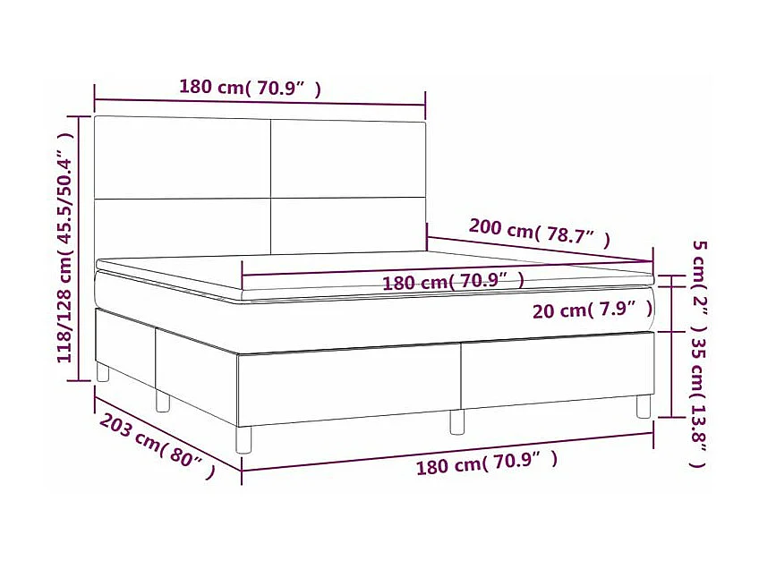 vidaXL Cama box spring colchón y LED terciopelo gris claro 180x200 cm