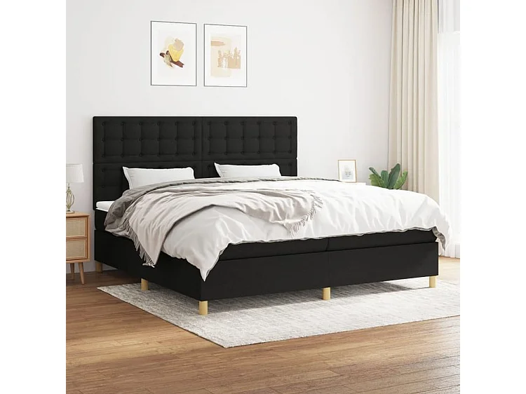 Sommier à lattes de lit avec matelas Noir 200x200 Tissu