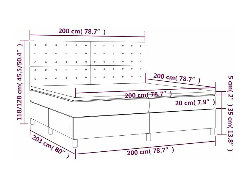 Sommier à lattes de lit avec matelas Noir 200x200 Tissu