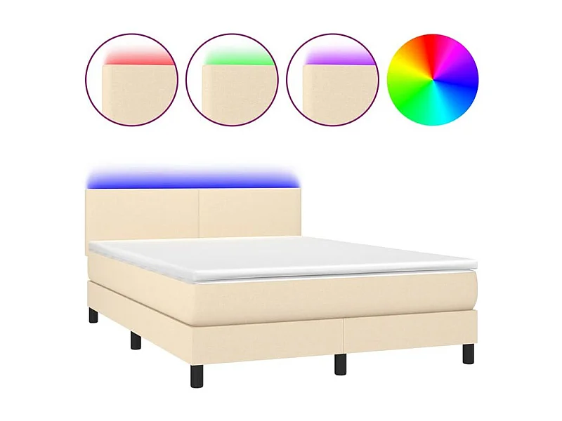 Sommier à lattes de lit avec matelas LED Crème 140x200 Tissu