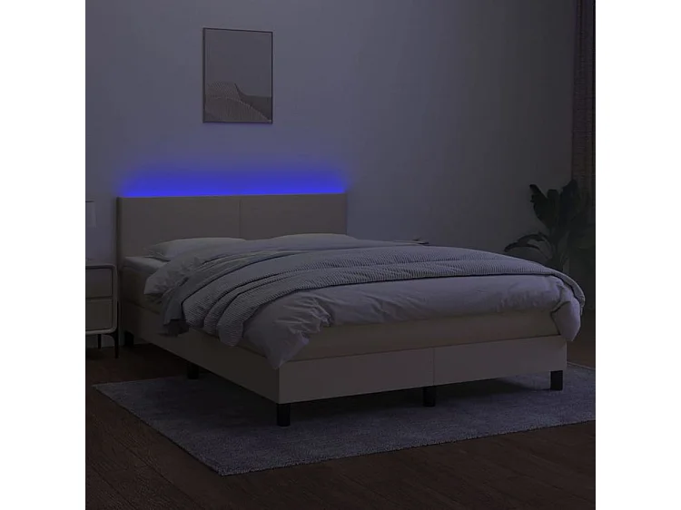 Sommier à lattes de lit avec matelas LED Crème 140x200 Tissu