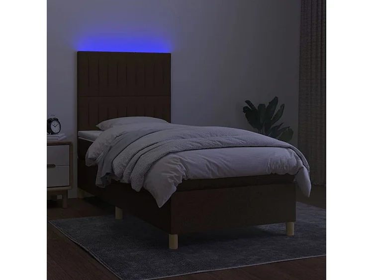Sommier à lattes de lit matelas et LED Marron foncé 100x200