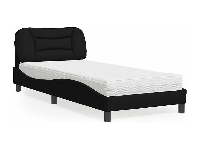 Lit avec matelas noir 90x190 tissu
