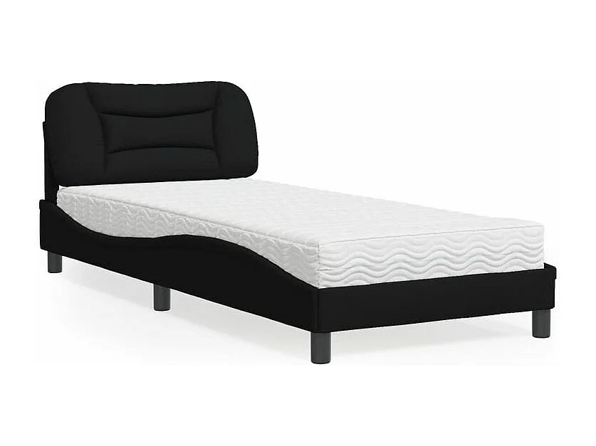 Lit avec matelas noir 90x190 tissu