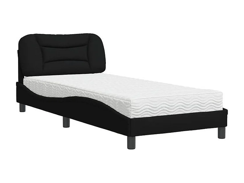 Lit avec matelas noir 90x190 tissu