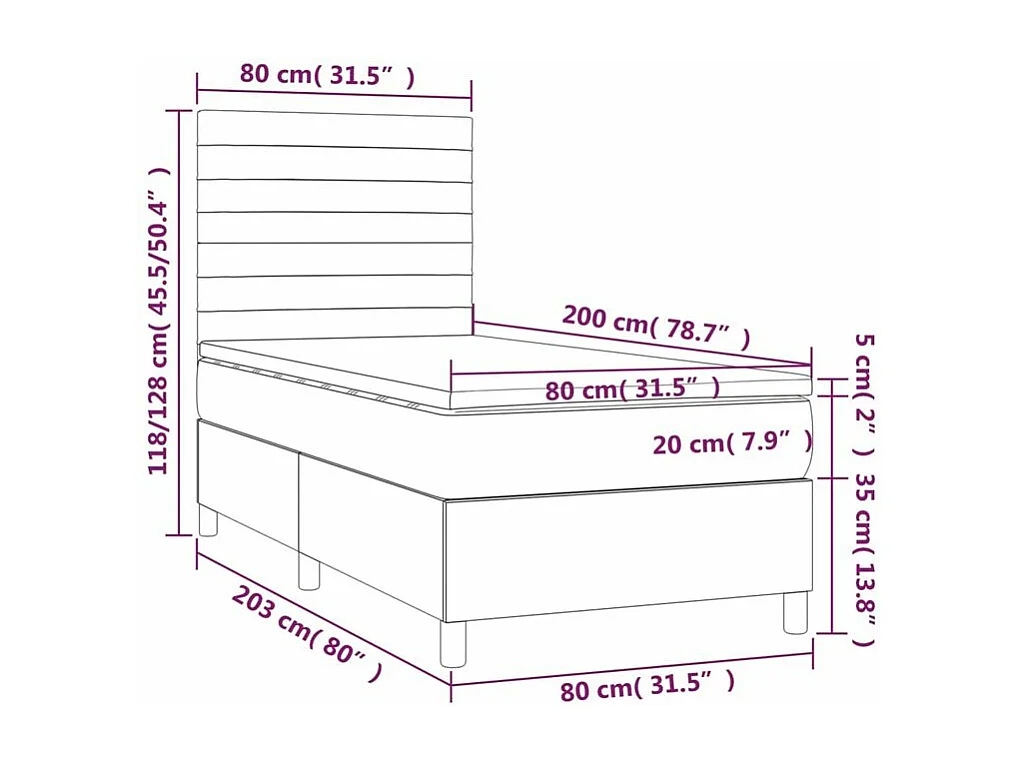 Sommier à lattes de lit matelas LED Gris foncé 80x200 Velours
