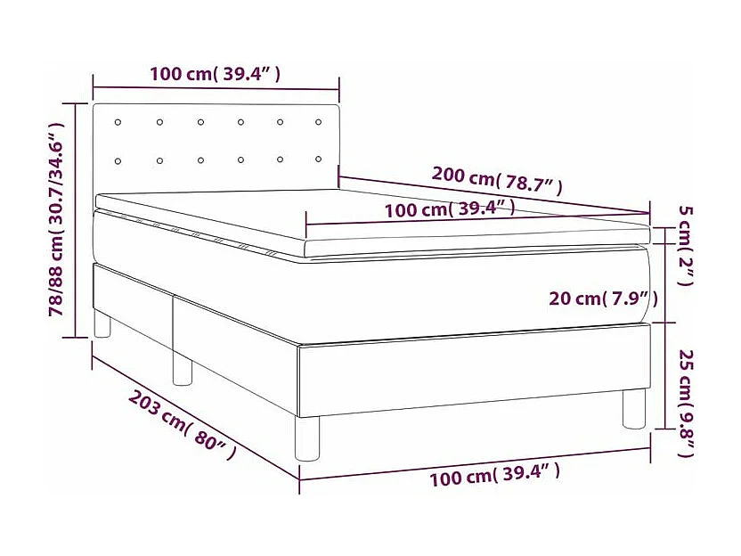 Sommier à lattes de lit matelas et LED Marron foncé 100x200