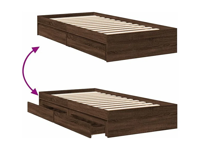 Cadre de lit et tiroirs chêne marron 90x200 bois d'ingénierie