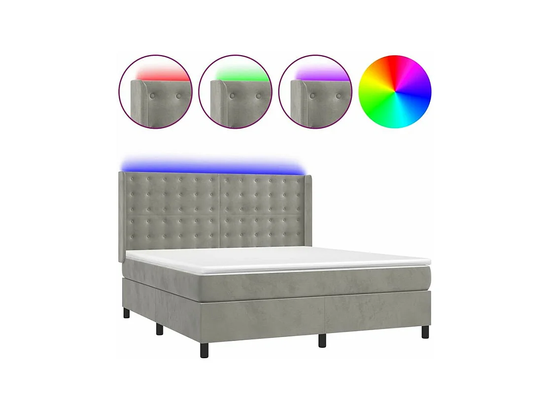 Sommier à lattes de lit matelas et LED Gris clair 180x200