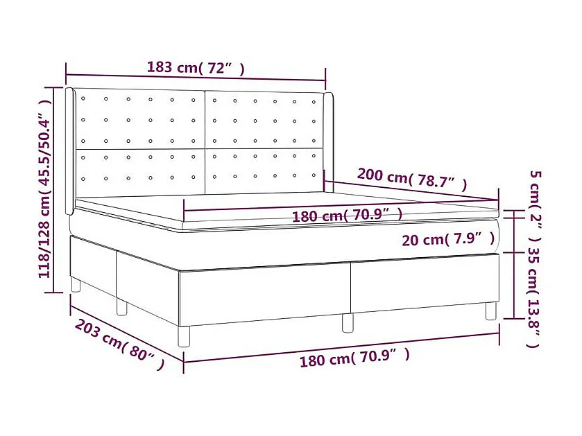 Sommier à lattes de lit matelas et LED Gris clair 180x200