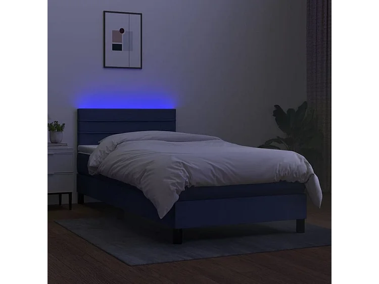 Sommier à lattes de lit avec matelas LED Bleu 100x200 Tissu