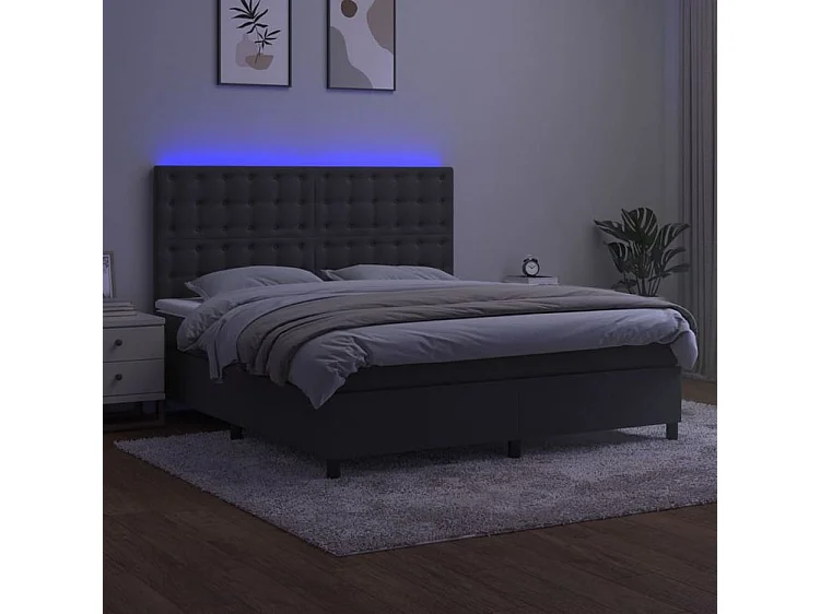 Sommier à lattes de lit matelas et LED Gris foncé 160x200