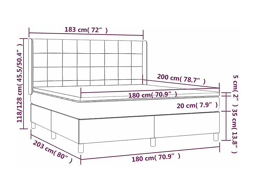Sommier à lattes de lit avec matelas Noir 180x200 Tissu