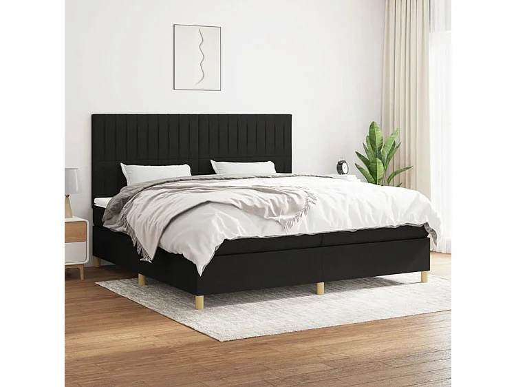 Sommier à lattes de lit avec matelas Noir 200x200 Tissu