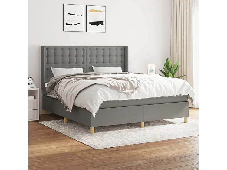 Sommier à lattes de lit avec matelas Gris foncé 160x200 Tissu