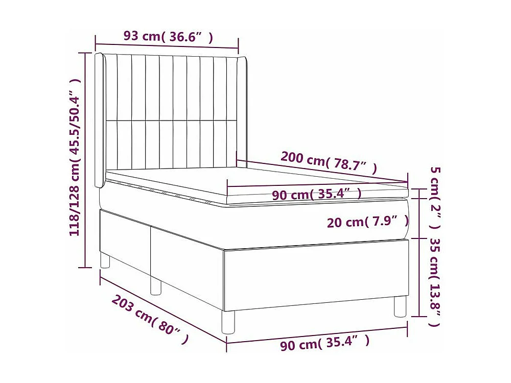 Sommier à lattes de lit et matelas Gris clair 90x200 Velours