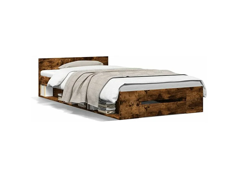 Cadre de lit et tiroir chêne fumé 90x200 bois d'ingénierie