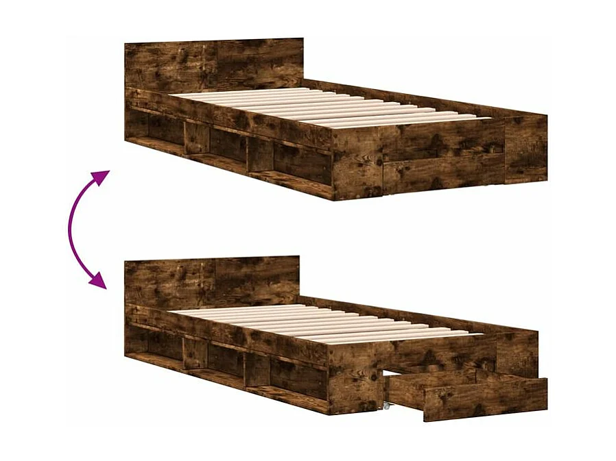 Cadre de lit et tiroir chêne fumé 90x200 bois d'ingénierie