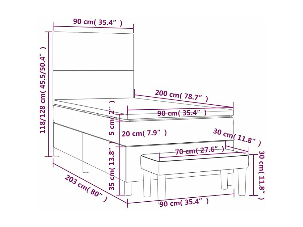 Sommier à lattes de lit et matelas Gris clair 90x200 Velours