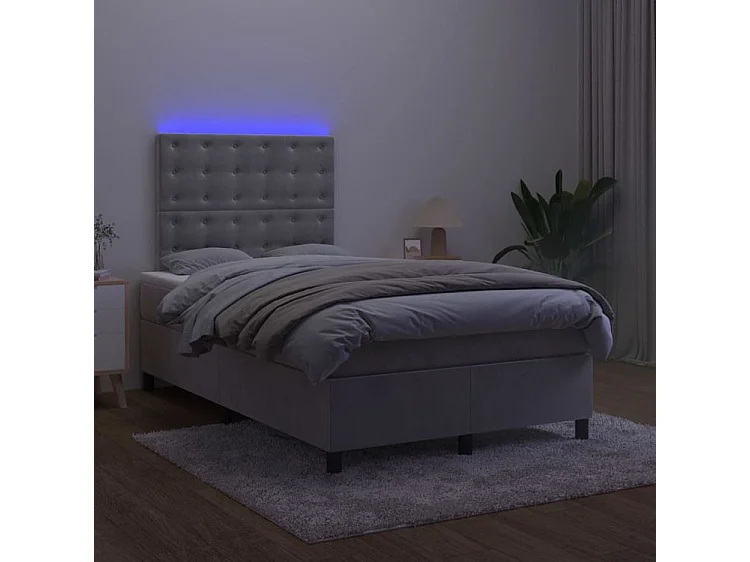 Sommier à lattes de lit matelas et LED Gris clair 120x200