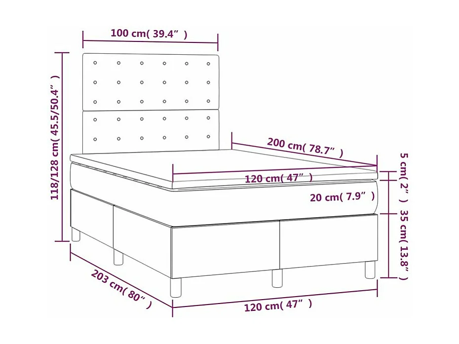 Sommier à lattes de lit matelas et LED Gris clair 120x200