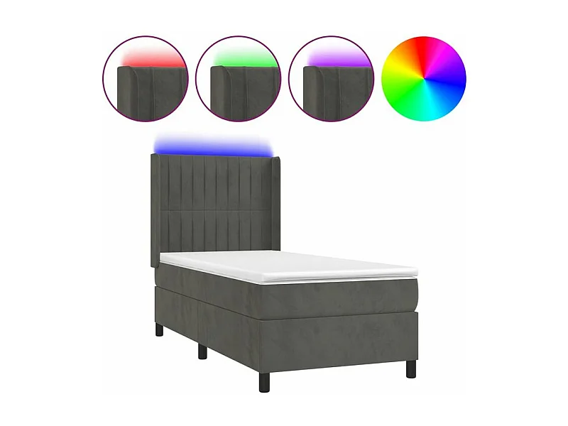 Sommier à lattes de lit matelas LED Gris foncé 80x200 Velours