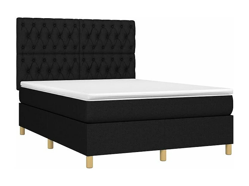 Sommier à lattes de lit et matelas et LED Noir 140x190 Tissu