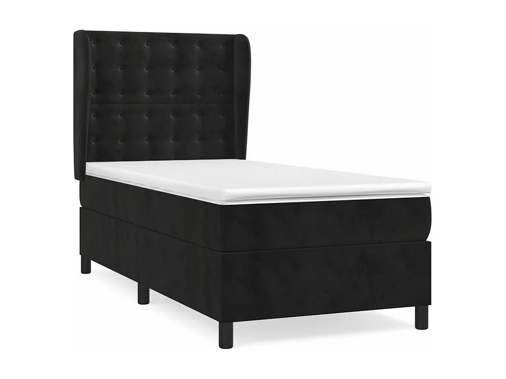 Sommier à lattes de lit avec matelas Noir 90x200 Velours