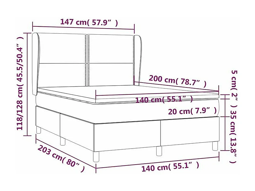 Sommier à lattes de lit avec matelas Taupe 140x200 Tissu
