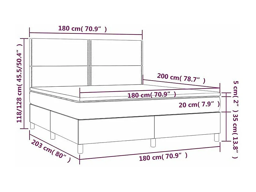 Sommier à lattes de lit et matelas et LED Bleu 180x200 Tissu
