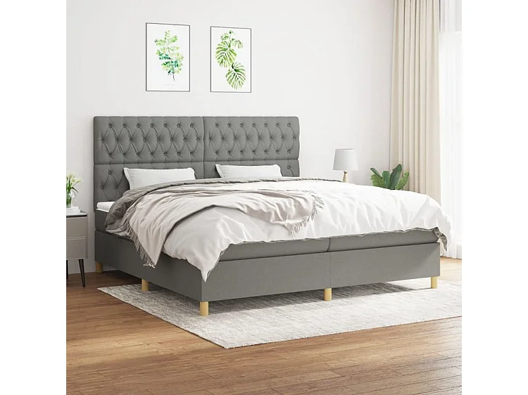 Sommier à lattes de lit avec matelas Gris foncé 200x200 Tissu