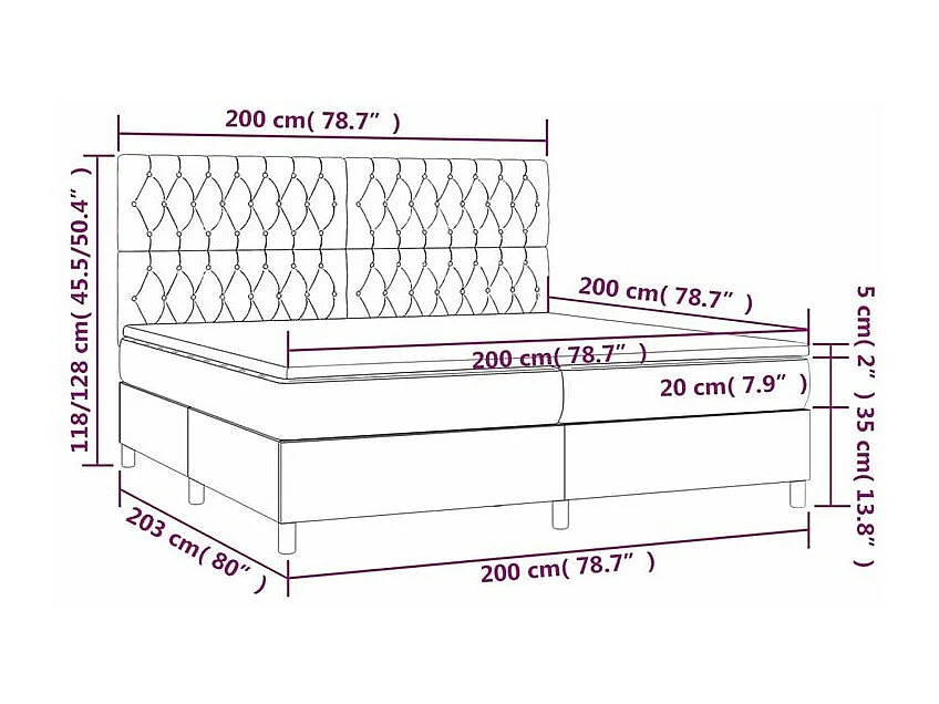 Sommier à lattes de lit avec matelas Gris foncé 200x200 Tissu