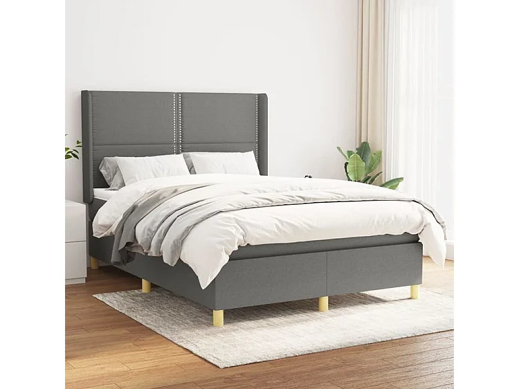 Sommier à lattes de lit avec matelas Gris foncé 140x200 Tissu
