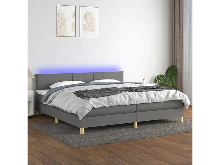 Sommier à lattes de lit et matelas et LED Gris foncé 200x200
