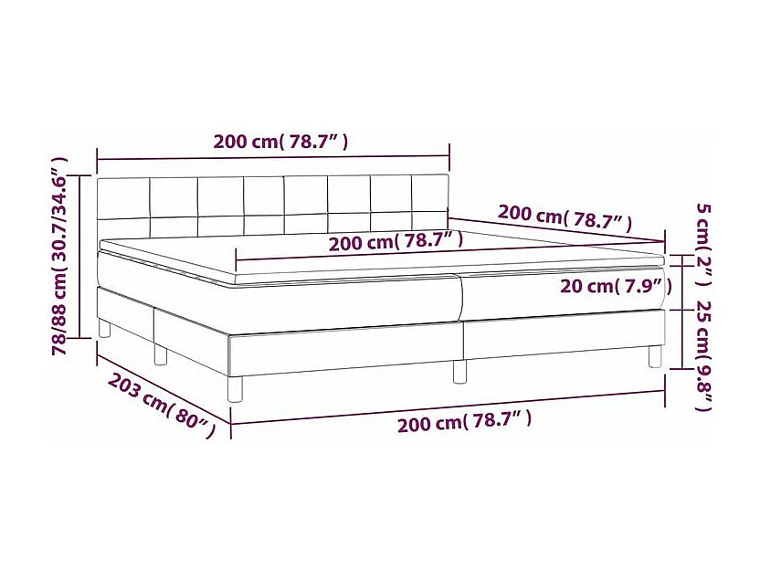 Sommier à lattes de lit et matelas et LED Gris foncé 200x200