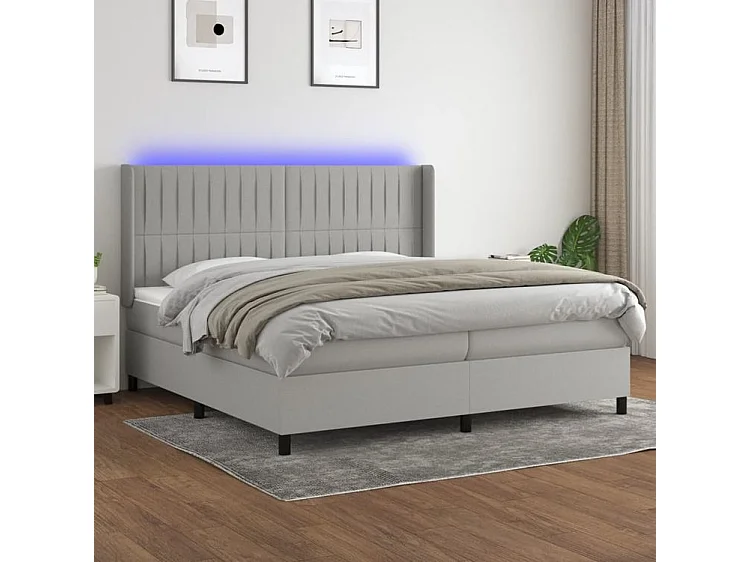 Sommier à lattes de lit matelas LED Gris clair 200x200 Tissu