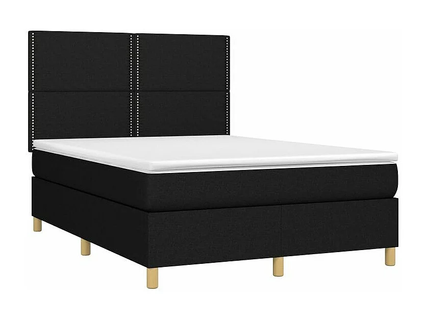 Sommier à lattes de lit et matelas et LED Noir 140x200 Tissu