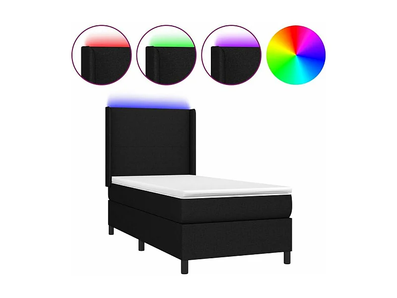 Sommier à lattes de lit matelas et LED Noir 90x200 Tissu