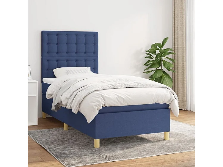 Sommier à lattes de lit avec matelas Bleu 90x190 Tissu