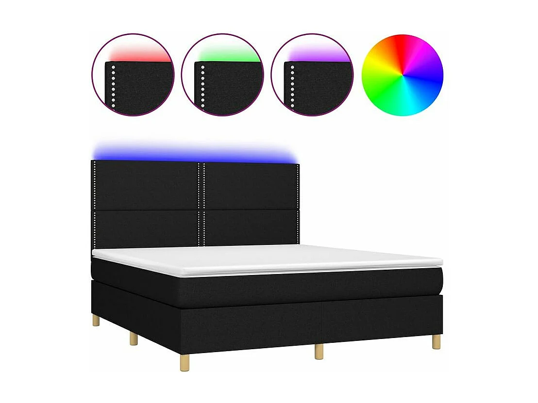 Sommier à lattes de lit et matelas et LED Noir 160x200 Tissu