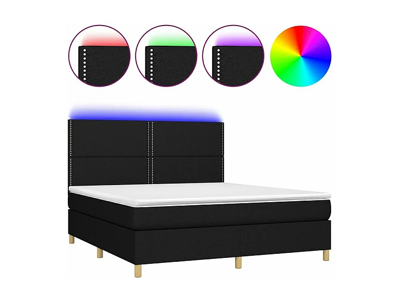 Sommier à lattes de lit et matelas et LED Noir 160x200 Tissu