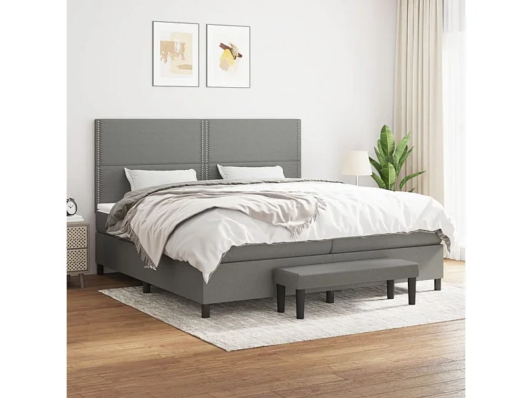 Sommier à lattes de lit avec matelas Gris foncé 200x200 Tissu