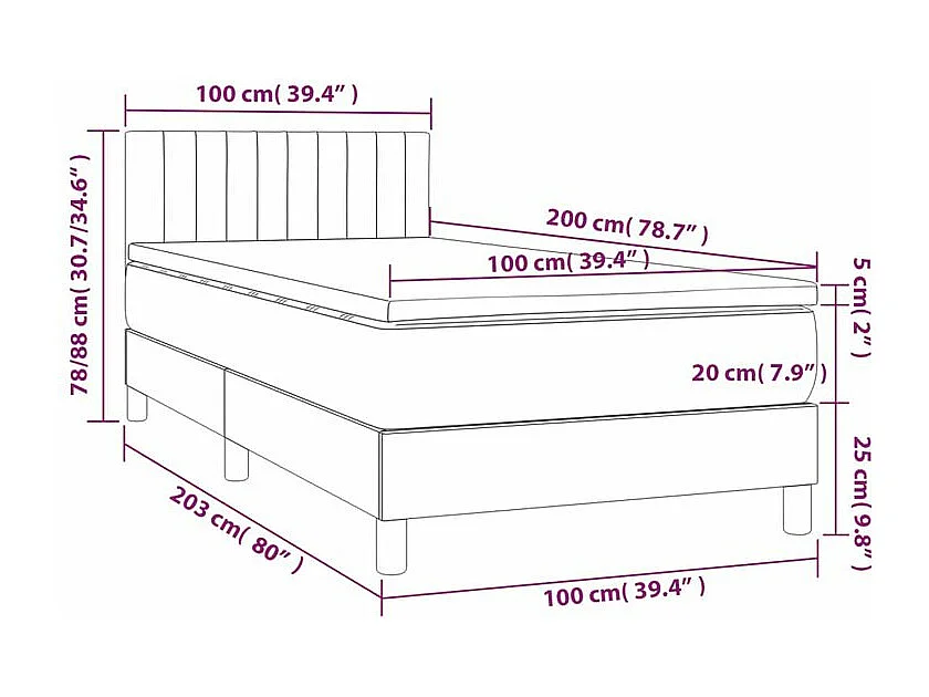 Sommier à lattes de lit avec matelas LED Noir 100x200 Tissu