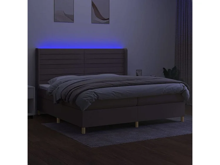 Sommier à lattes de lit matelas et LED Taupe 200x200 Tissu