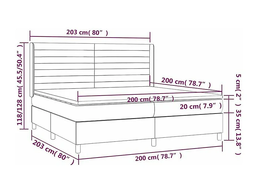 Sommier à lattes de lit matelas et LED Taupe 200x200 Tissu